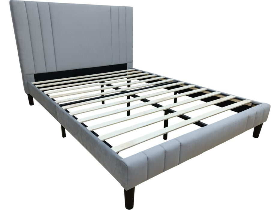 Cama Doble Majestic, Gris Claro, Madera roble tapizada