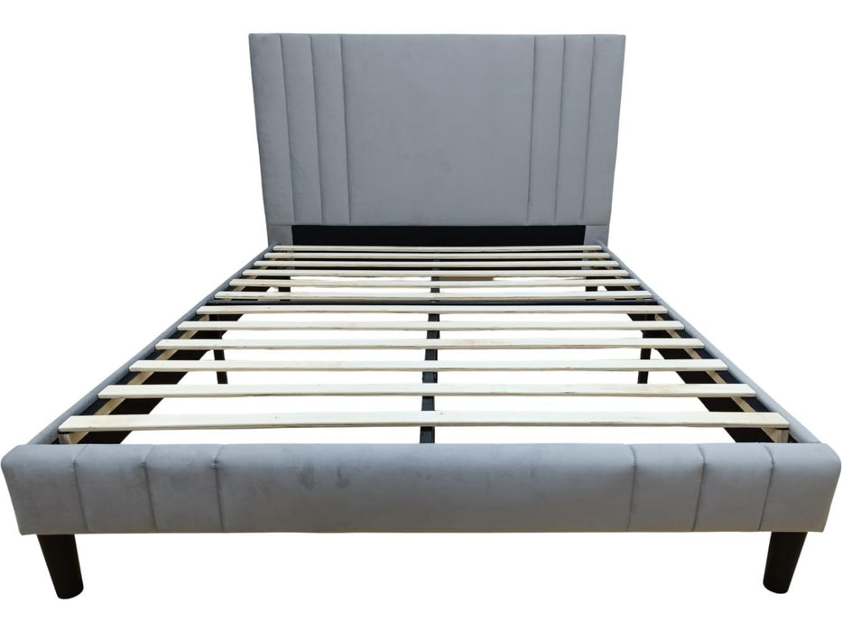 Cama Doble Majestic, Gris Claro, Madera roble tapizada