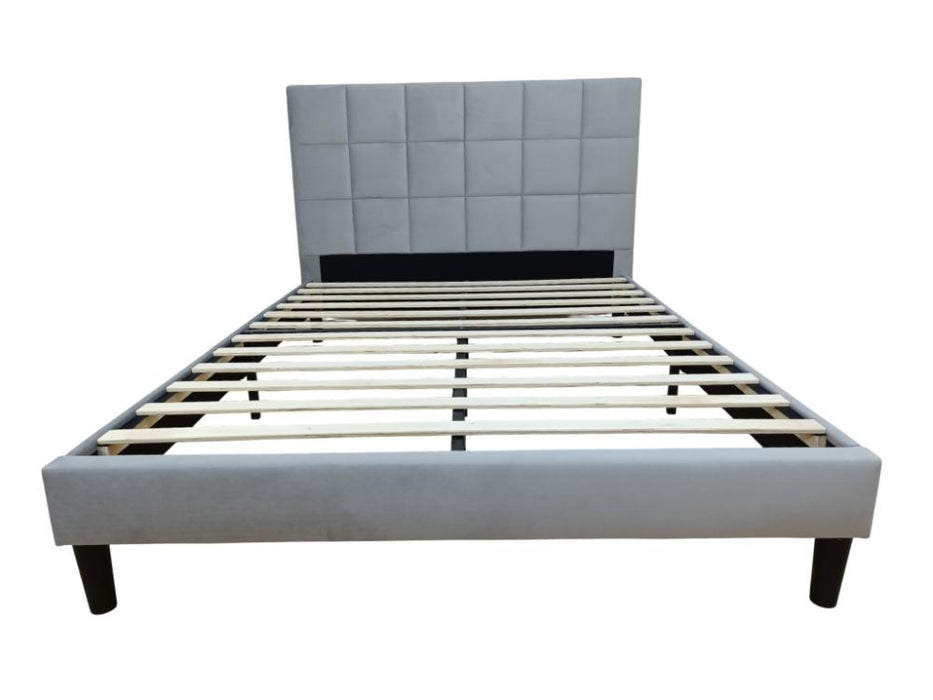 Cama Doble Vertex, Gris Claro, Madera roble tapizada