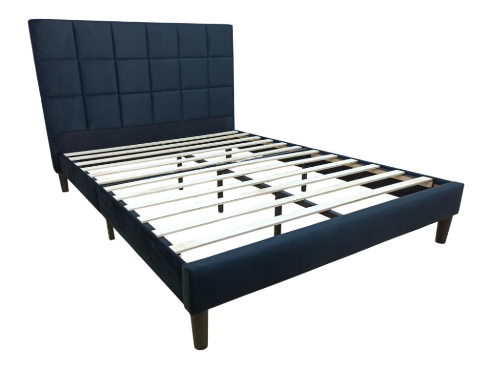 Cama Doble Vertex, Negro, Madera roble tapizada