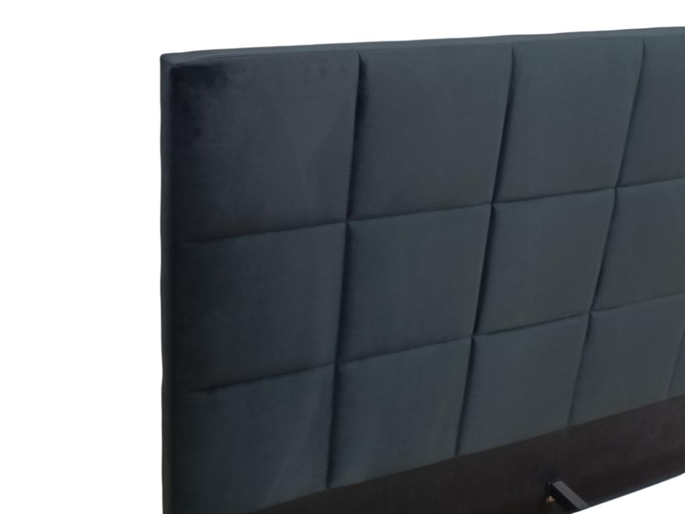 Cama Doble Vertex, Negro, Madera roble tapizada