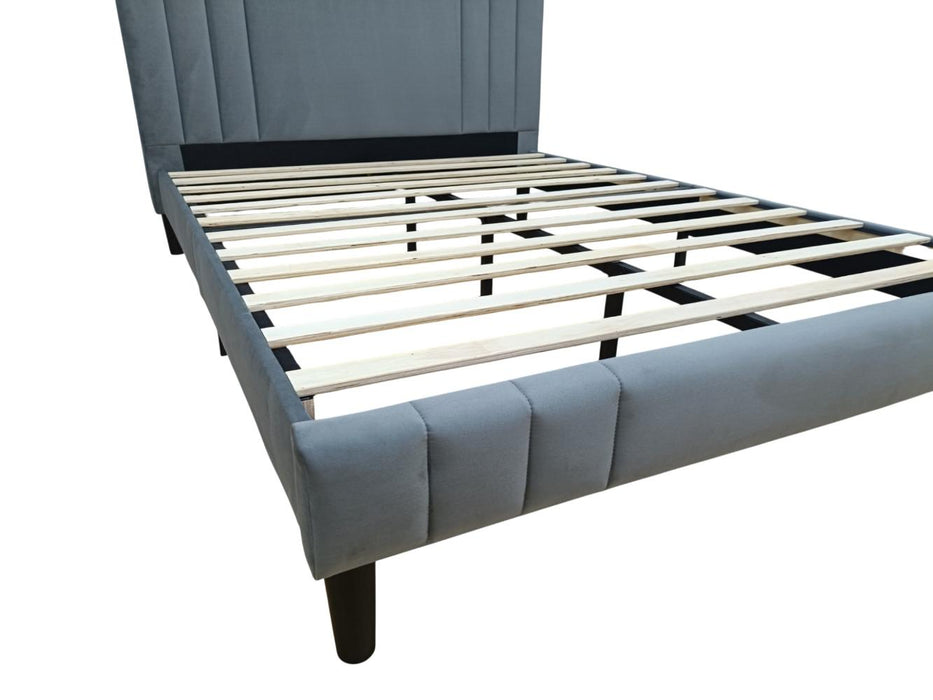 Cama Doble Majestic, Gris Oscuro, Madera roble tapizada