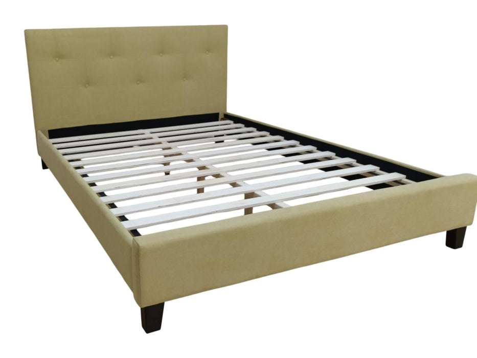 Cama Doble Imperial, Beige, Madera roble tapizada