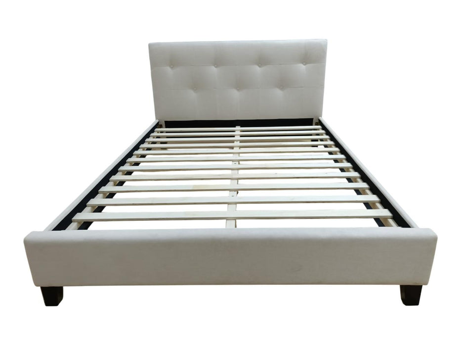 Cama Doble Imperial, Blanco, Madera roble tapizada