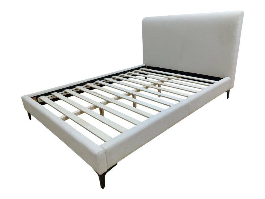 Cama Doble Prisma, Blanco, Madera roble tapizada