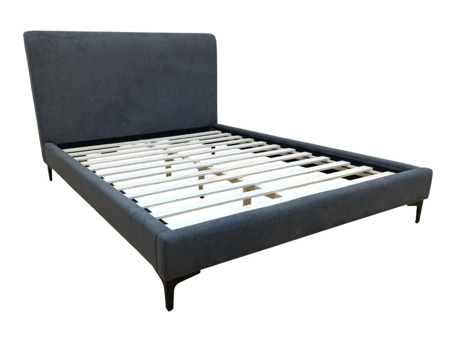 Cama Doble Prisma, Gris Oscuro, Madera roble tapizada