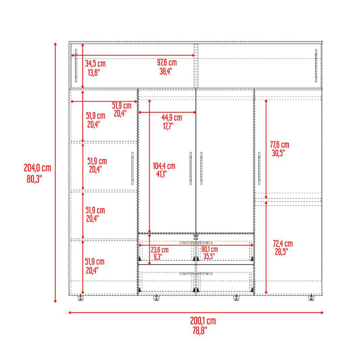 Closet Babel, Cartagena y Blanco, con Cuatro Puertas Abatibles y Cuatro Cajones Multiusos