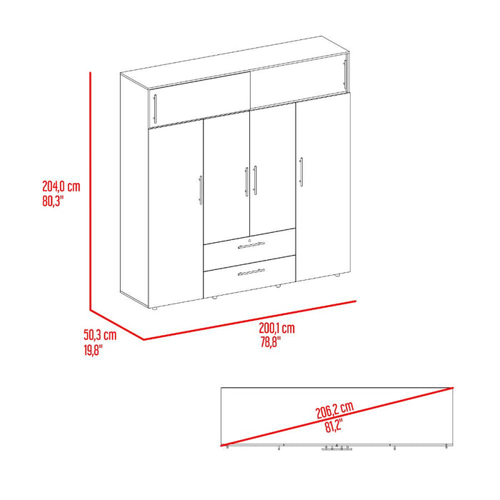 Closet Babel, Cartagena y Blanco, con Cuatro Puertas Abatibles y Cuatro Cajones Multiusos