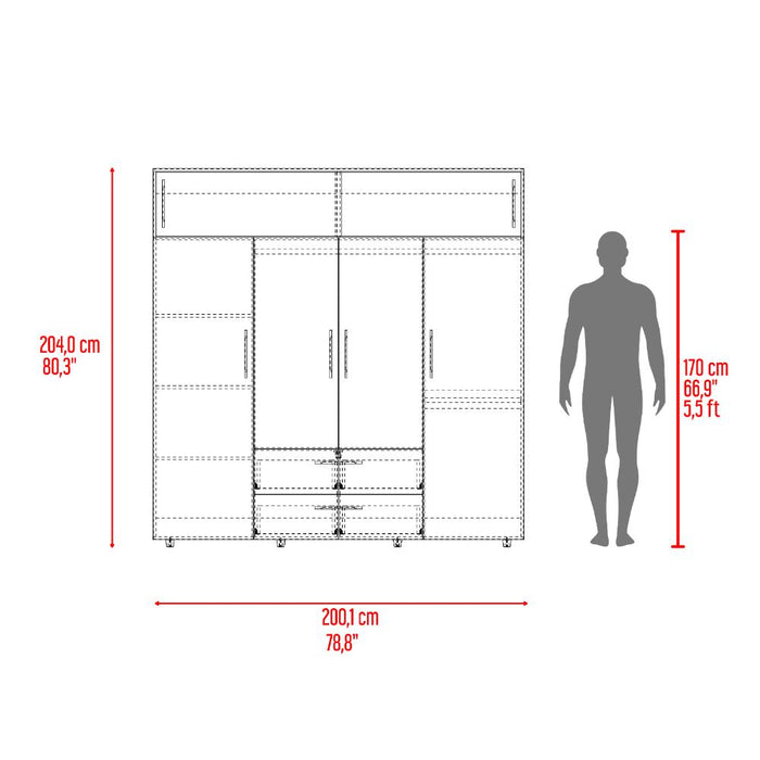 Closet Babel, Cartagena y Blanco, con Cuatro Puertas Abatibles y Cuatro Cajones Multiusos