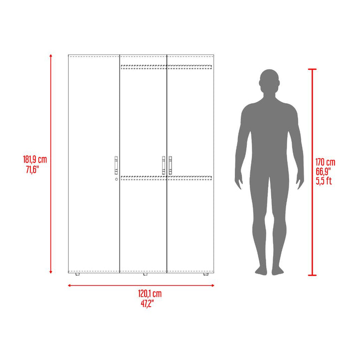 Closet Roko, Avellana y Blanco, Con Tres Puertas Abatibles Con Cerradura y Variedad De Entrepaños