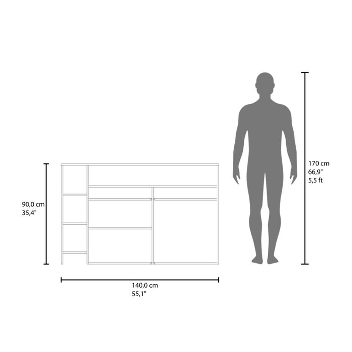 Barra de Cocina Bani, Kronos Wengue y Kronos Fresno, Moderna con entrepaños y puertas ZF