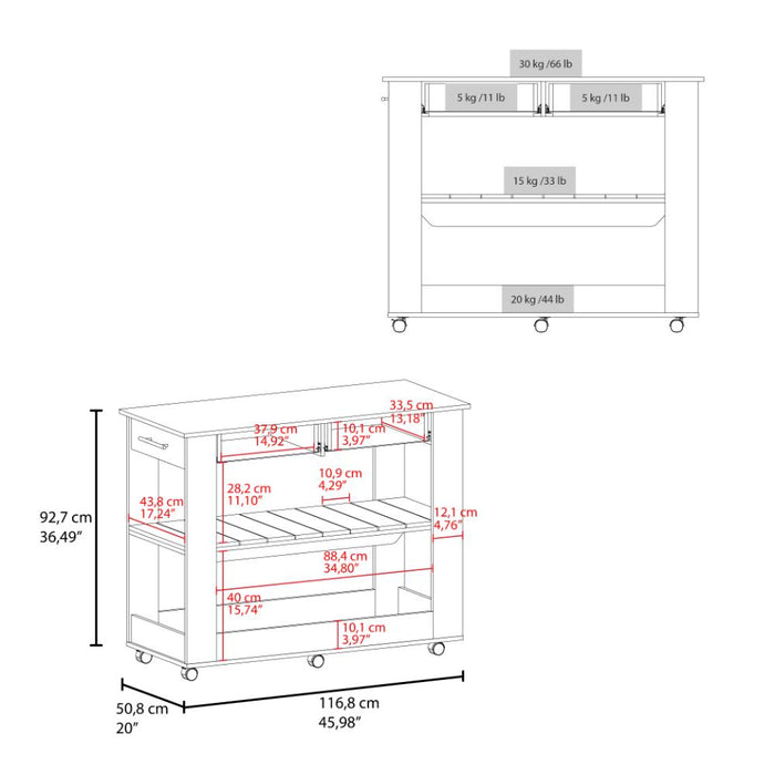 Barra de Cocina Cala, Blanco y Wengue, Con amplia superficie en la mesa ZF