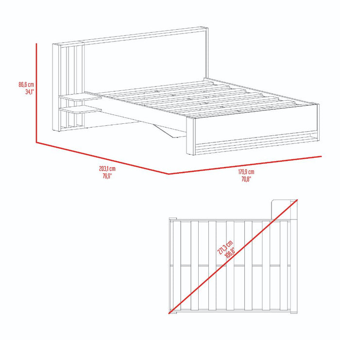 Cama Doble Vanez, Avellana, con espaldar alto incluyendo tendida de tablas