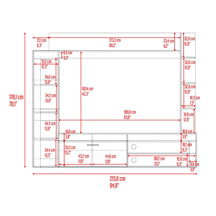 Centro de Entretenimiento Sensi, Fresno Europeo y Wengue, tiene capacidad para tv hasta de 75"