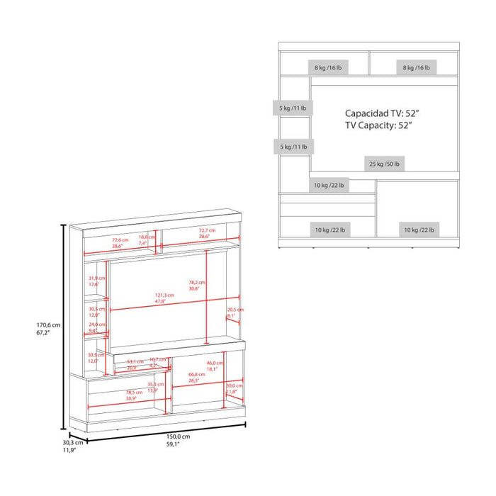 Mesa Para Tv Roy, Bardolino y Blanco, con Espacio Para Televisor de 50 Pulgadas