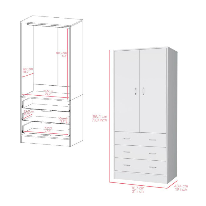 Closet Pilic, Blanco Duqueza, Tres Cajones Con Gran Capacidad De Almacenamiento ZF