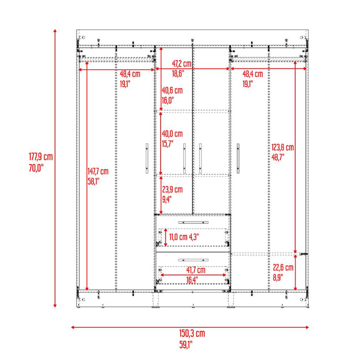 Closet Aura, Cartagena y Wengue, Con 4 Puertas y 2 Cajones