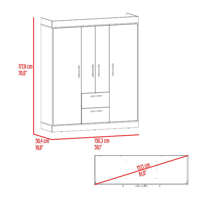 Closet Aura, Cartagena y Wengue, Con 4 Puertas y 2 Cajones