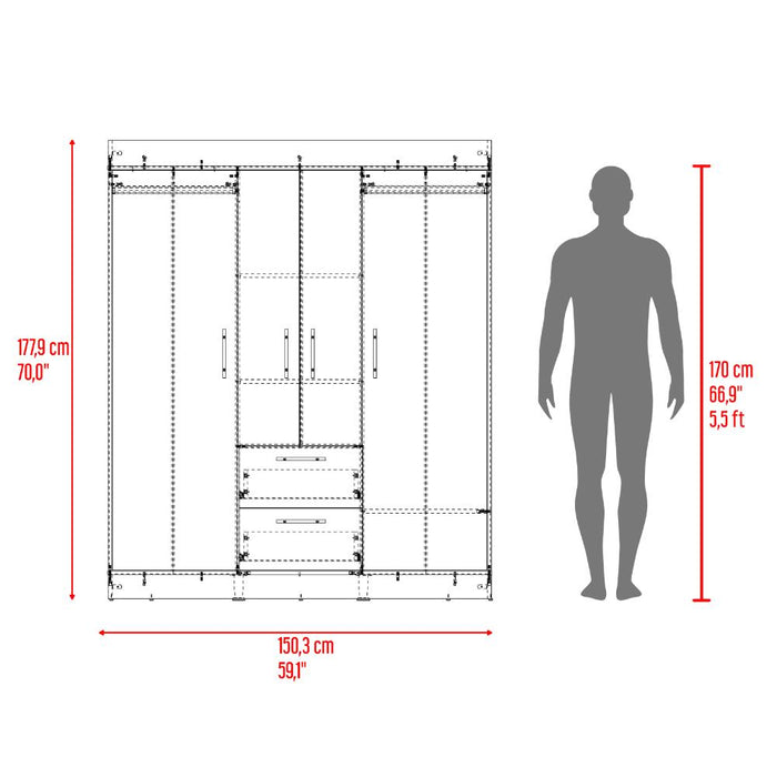 Closet Aura, Cartagena y Wengue, Con 4 Puertas y 2 Cajones