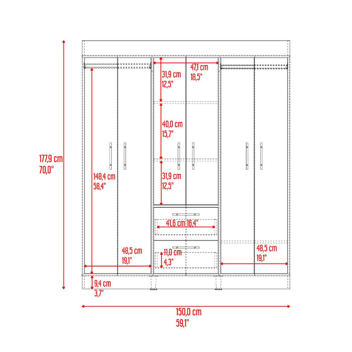 Closet Aura, Cartagena y Wengue, Con 6 Puertas y 2 Cajones
