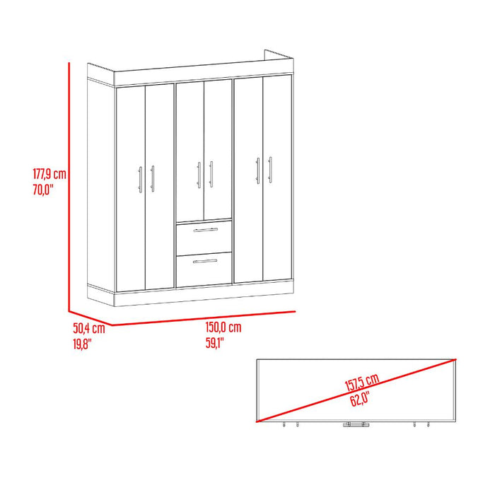 Closet Aura, Cartagena y Wengue, Con 6 Puertas y 2 Cajones