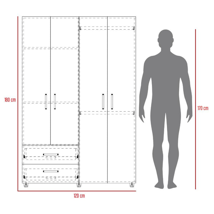 Closet Arkola, Humo y Blanco Duqueza, Con Dos Cajones Organizadores y Cuatro Puertas Abatibles