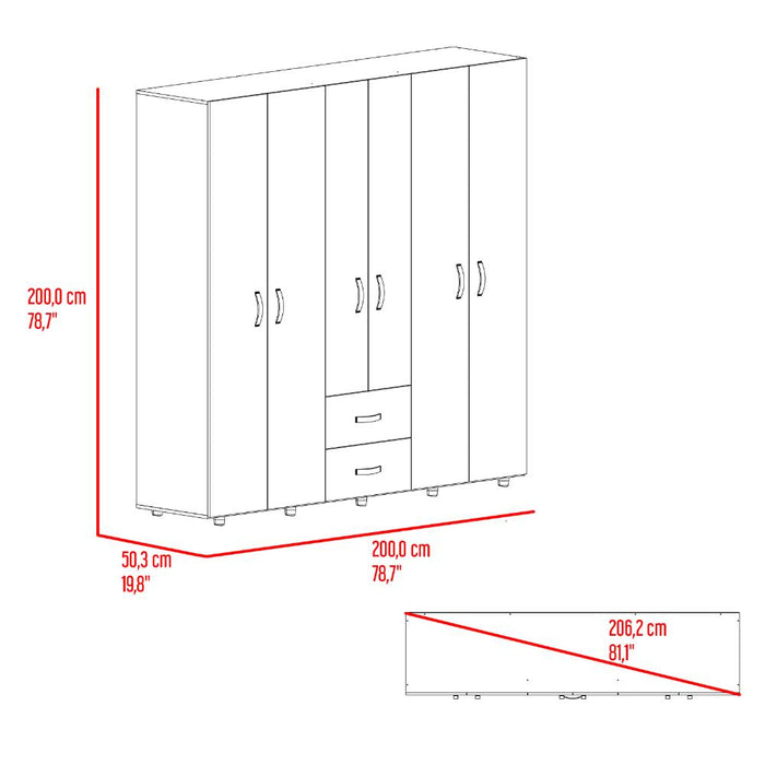 Closet Barin 200, Fresno Europeo y Wengue, Con Seis Puertas Abatibles