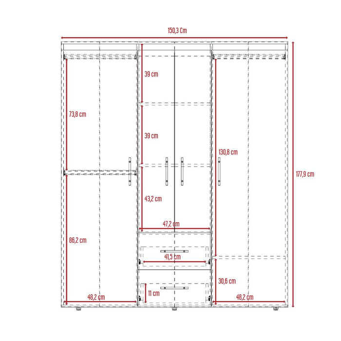 Closet Bariloche Bombay Eco, Wengue, Con Variedad de Entrepaños y Cuatro Puertas Abatibles