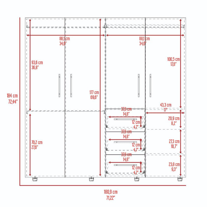 Closet Poche, Avellana, con Tres Cajones Organizadores y Tres Tubos Cromados