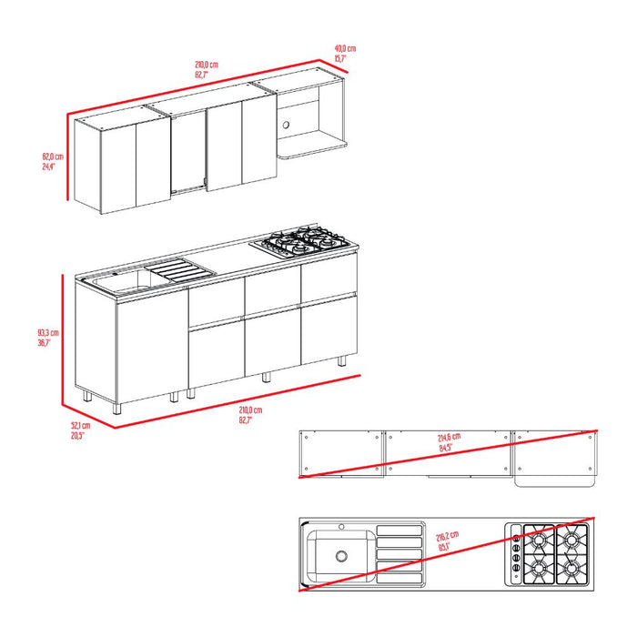 Cocina Integral Lirio, Fresno Europeo y Plata Oscuro, Incluye Mesón Derecho
