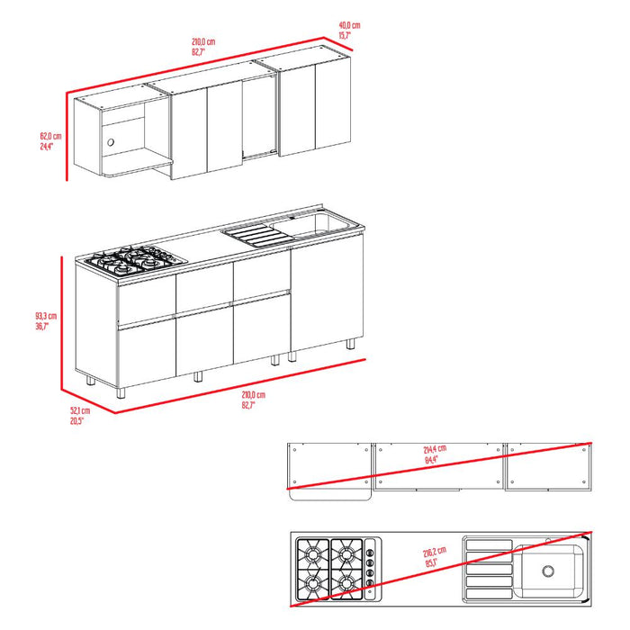 Cocina Integral Lirio, Fresno Europeo y Plata Oscuro, Incluye Mesón Izquierdo