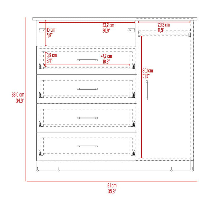Organizador Barlovento, Beige y Blanco con Cuatro Cajones y una puerta