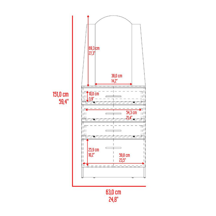 Organizador Praga, Wengue, con tres cajones y una puerta