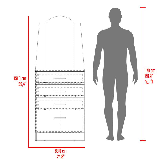 Organizador Praga, Wengue, con tres cajones y una puerta