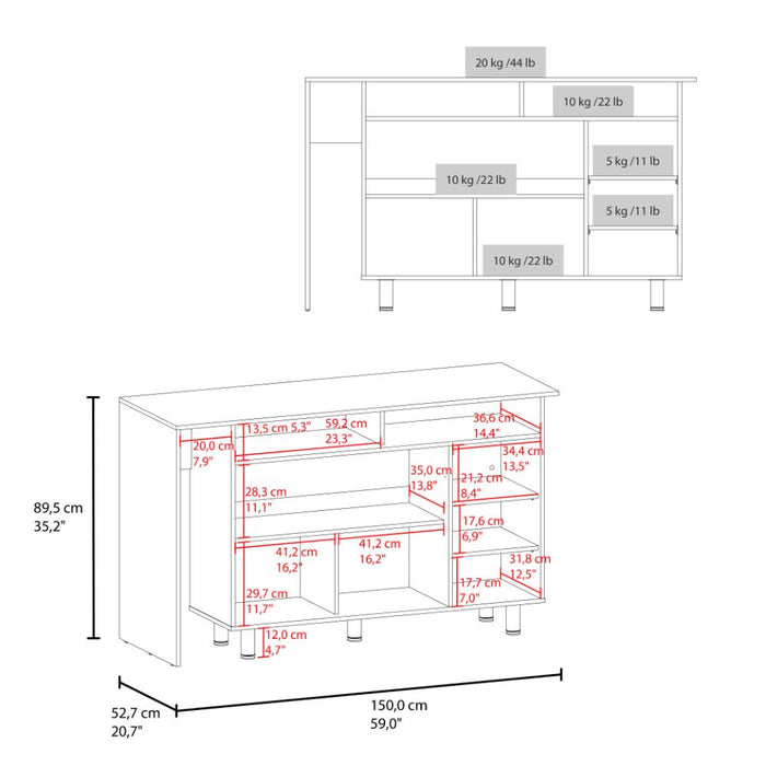 Barra de Cocina Corsia, Kronos Fresno y Kronos Blanco, con Dos Puertas Abatibles  ZF