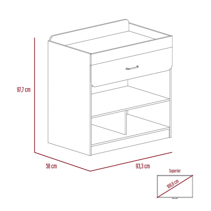 Mueble Cambiador Praga, Blanco, con Un Cajón Multiusos y Varios Entrepaños