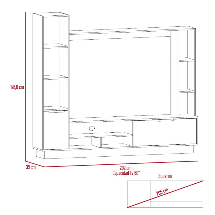 Mesa para Tv Marsel, Nevado y Plata Oscuro, Para Televisor para 60 Pulgadas