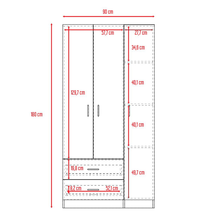 Closet América, Avellana y Blanco, Con Dos Cajones y Variedad De Entrepaños