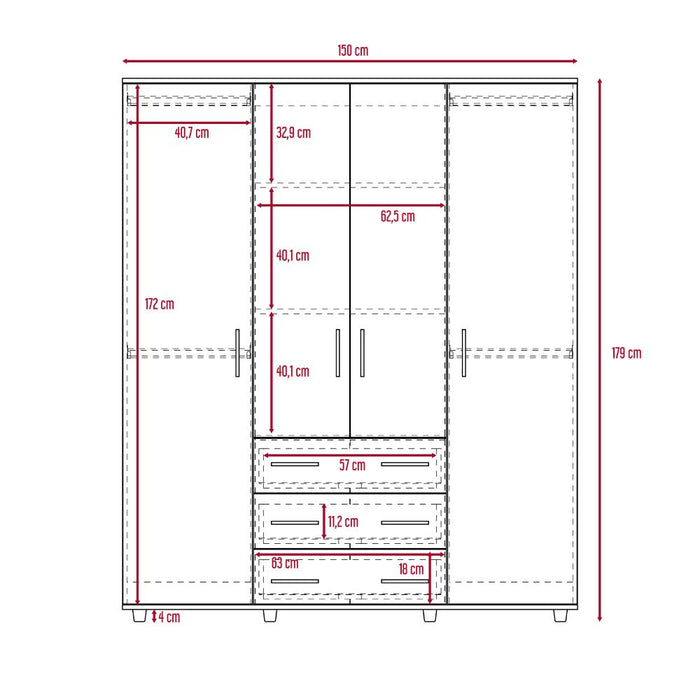 Closet Fontana, Avellana y Blanco, con Cuatro Puertas Abatibles y Tres Cajones Organizadores