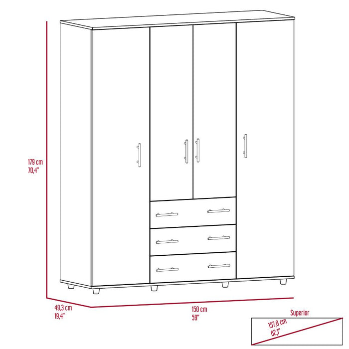 Closet Fontana, Fresno Europeo y Blanco, con Cuatro Tubos Para Colgar Ropa y Zapatero En La Parte Inferior
