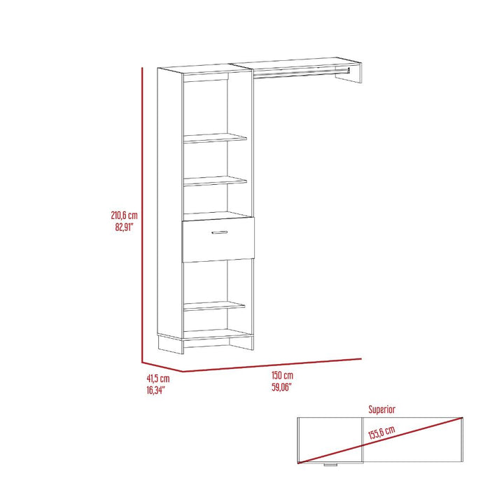 Closet Delhi 150, Blanco Duqueza, Con Tres Entrepaños y Un Tubo Para Colgar Ropa ZF