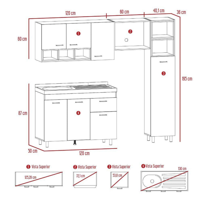 Cocina Integral Osmel, Nacar y Blanco, Incluye Mesón Izquierdo En Acero Inoxidable