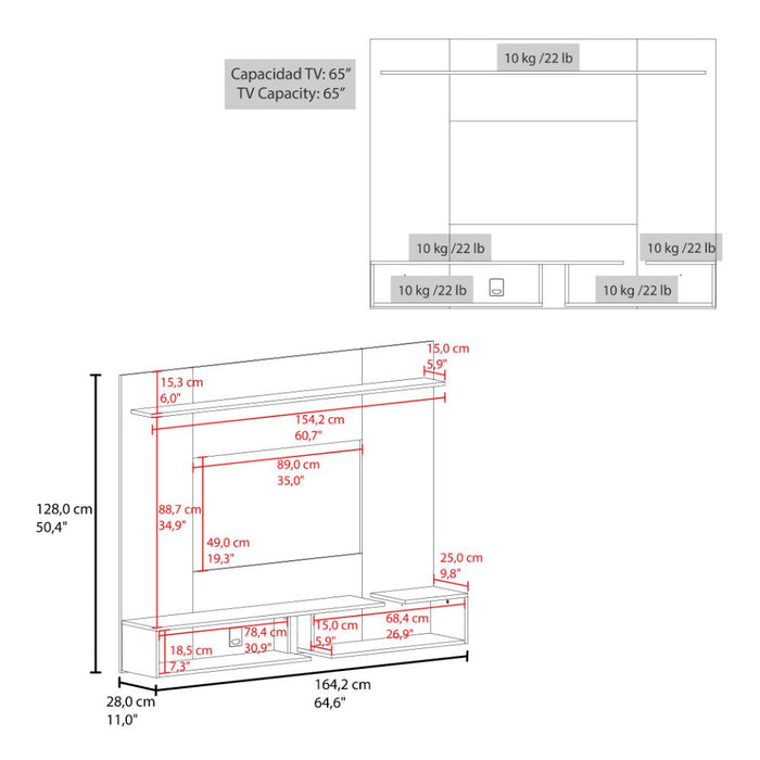 Panel de TV Desa, Kronos Fresno y Kronos Blanco, con Espacio para Televisor de hasta 65" ZF