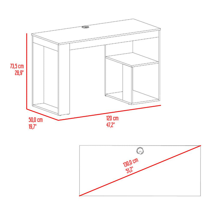 Escritorio Gamer Astana, Blanco Duqueza y Azul, con dos entrepaños y amplia superficie
