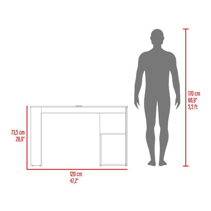Escritorio Gamer Astana, Blanco Duqueza y Azul, con dos entrepaños y amplia superficie
