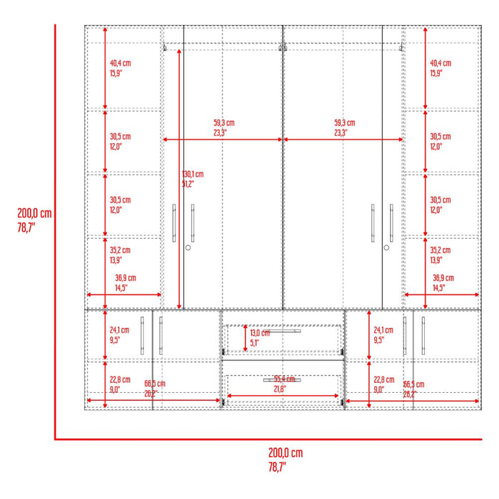 Closet Dallas, Cartagena y Blanco, con Ocho Puertas Abatibles y Dos Cajones Organizadores