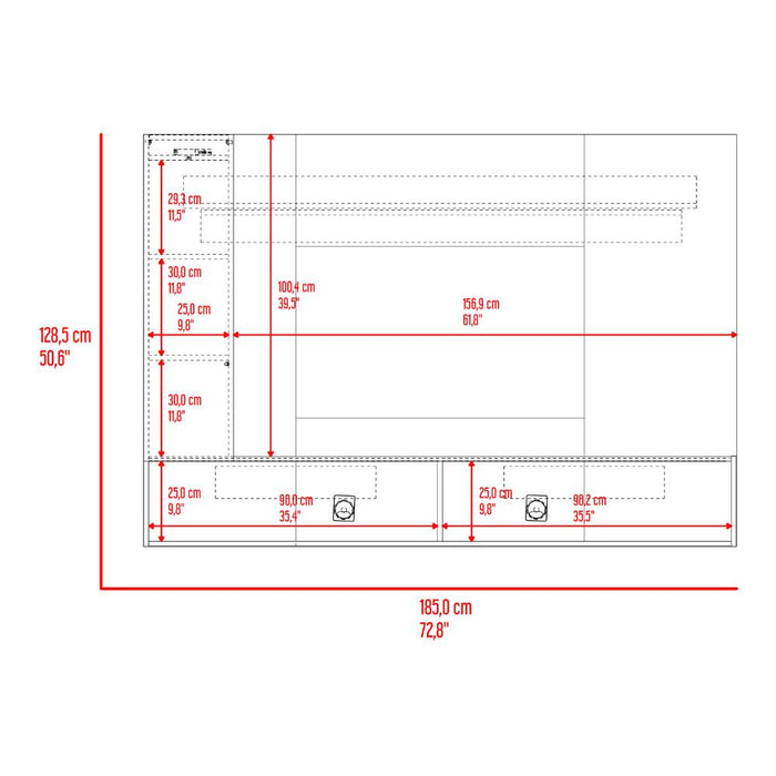 Panel de TV Beta, Wengue y Mamba con Espacio para Televisor de hasta 65"