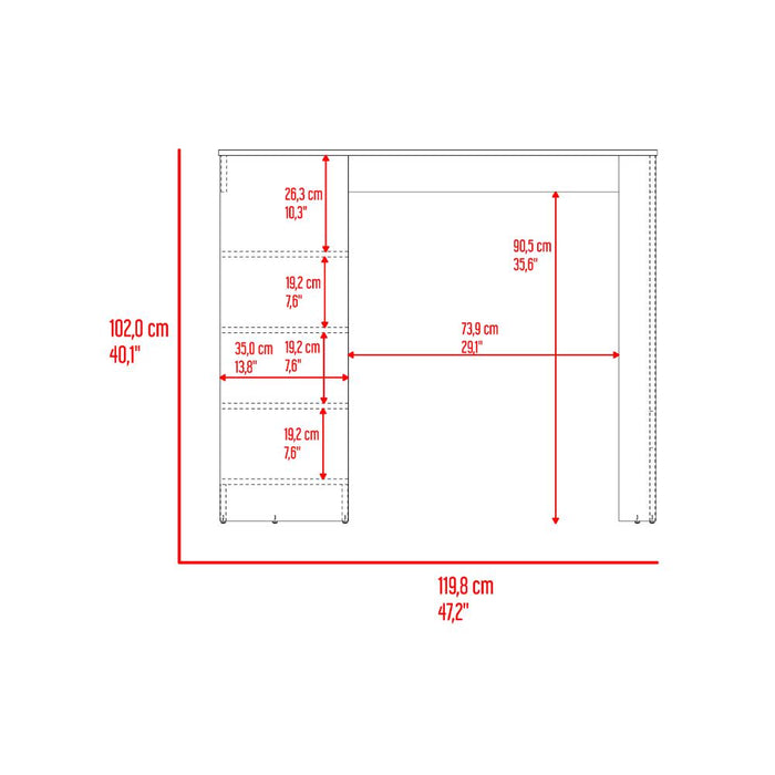 Barra Auxiliar de Cocina Greer, Blanco Duqueza y Positano, con espacio para ubicar objetos de cocina