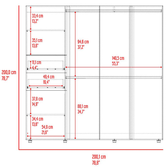 Closet Antalya 200x200, Avellana y Blanco, con 5 puertas abatibles