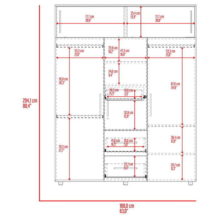 Closet Montano 160, Fresno Europeo y Blanco, Con Tres Puertas